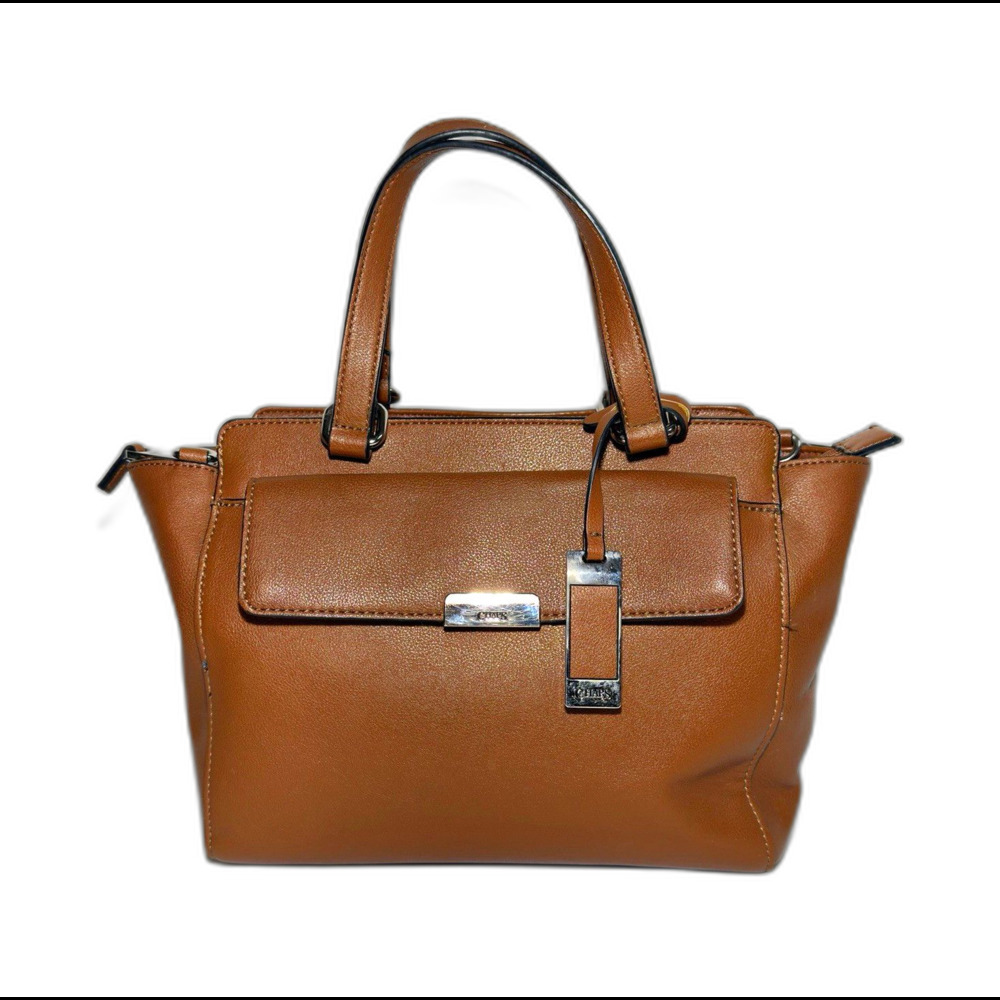 CHAPS Charlize Brown Cognac Satchel Handbag Shoulder Bag Silver Hardware